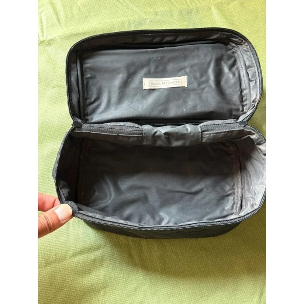 Jessica McClintock Black Quilted Vanity Cosmetic Bag Train Case Travel Pouch